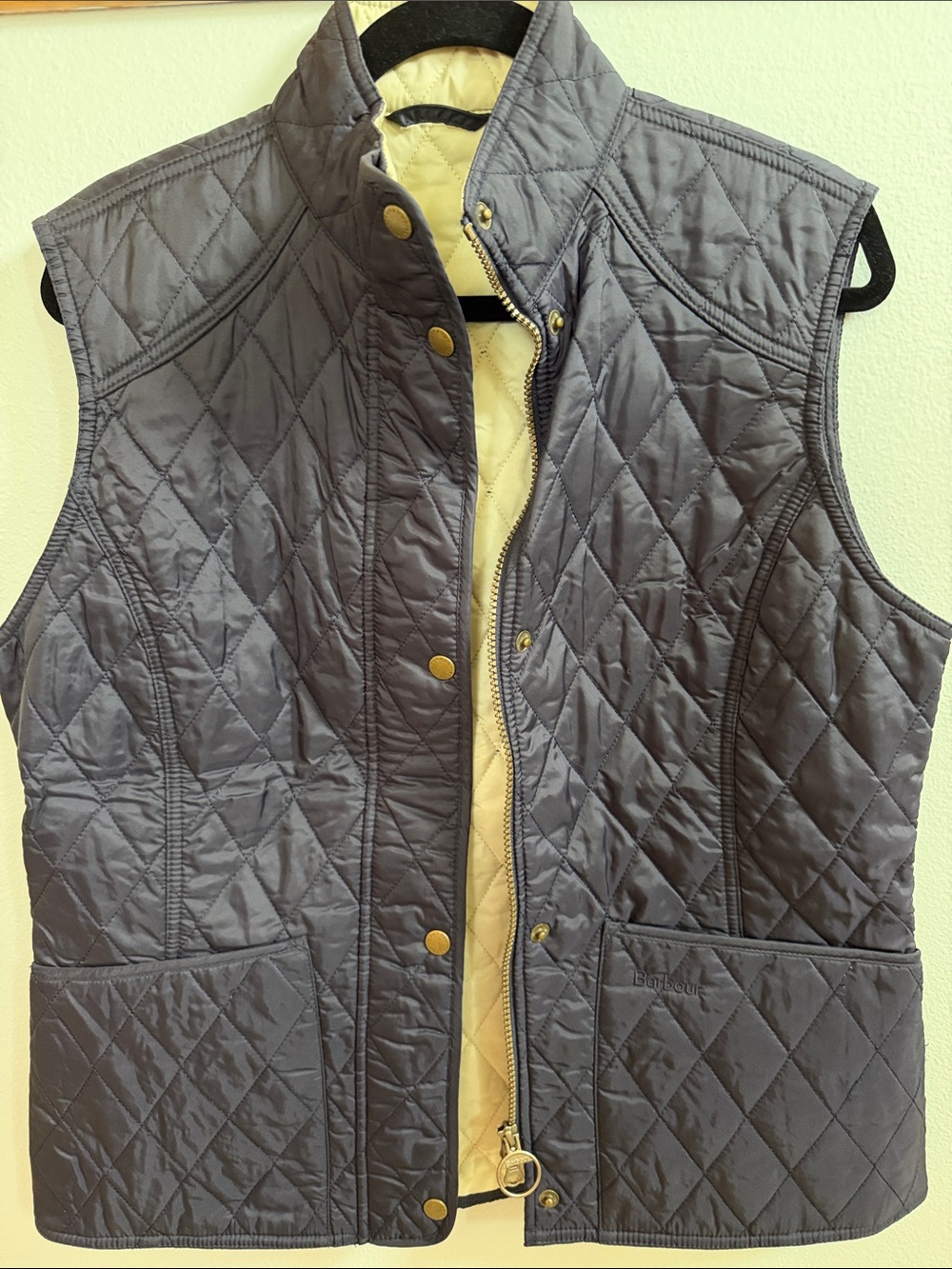 Barbour Quilted Vest in Gray with Cream Lining